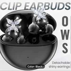 Black Clip Earbuds with Crystal Accents